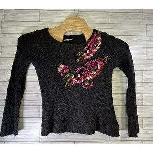 Leifnotes Anthropologie Abstract Garden‎ Black Sweater Small Floral Wool Blend
